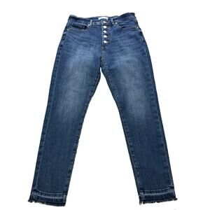 LOFT Women’s The Skinny Jeans Size 4 / 27 Button Fly Raw Hem Cropped Blue Denim